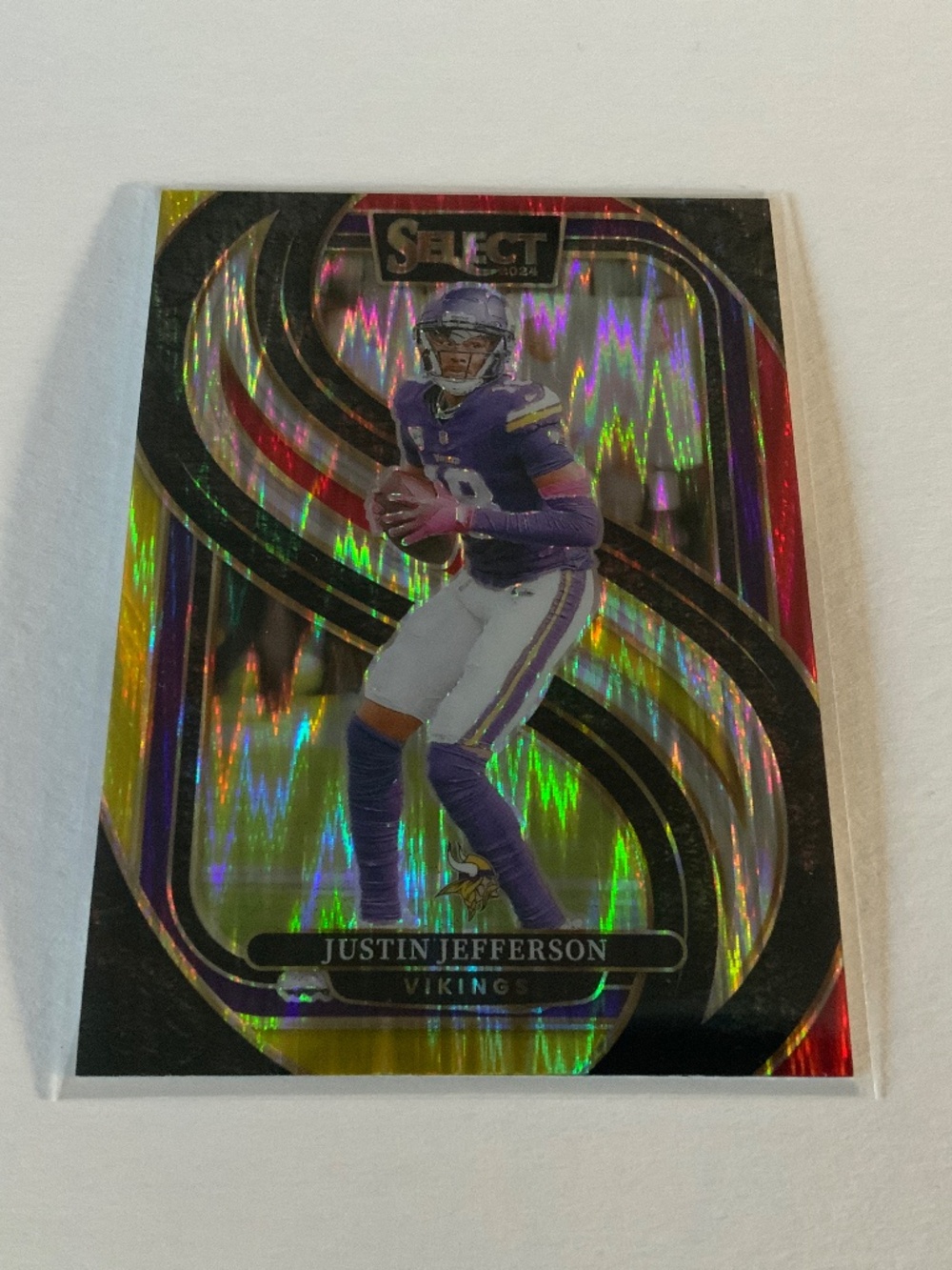 Justin Jefferson 2024 Panini Select Red/Yellow Prizm Premier Level Football Card
